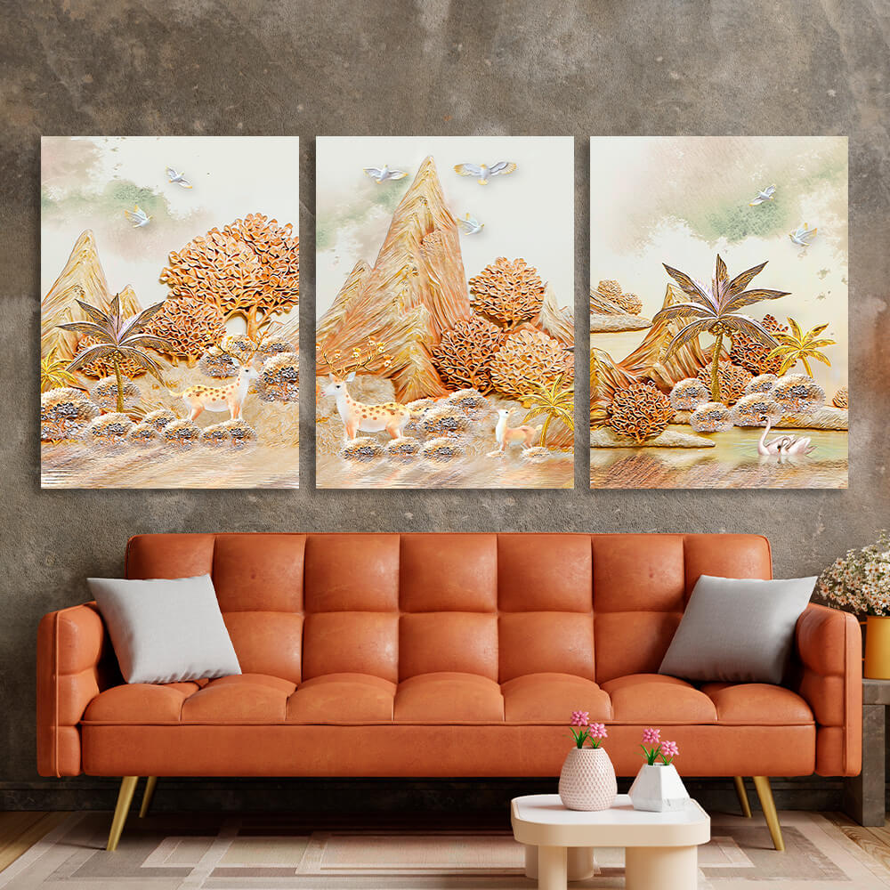 Modular variety of animals, trees and mountains Multi Panel Canvas Wall Art Print