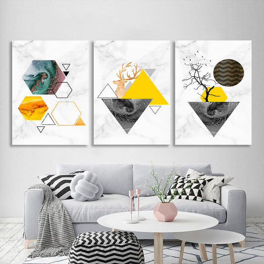 Modular yellow and gray geometric abstraction Multi Panel Canvas Wall Art Print