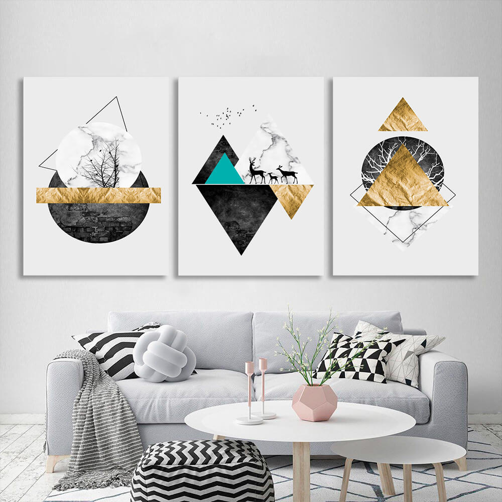 Modular multicolor geometric abstraction Multi Panel Canvas Wall Art Print