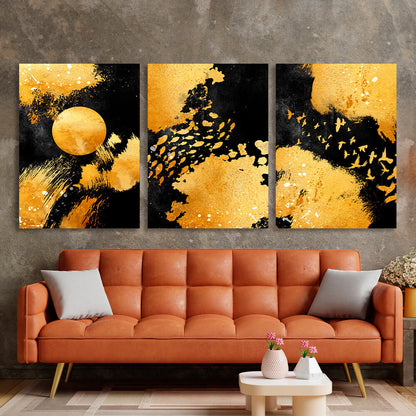 Modular abstract in black and gold colors Multi Panel Canvas Wall Art Print