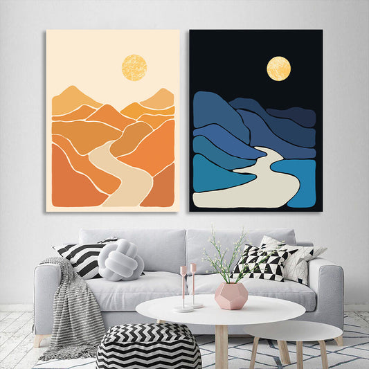 Modular abstract day and night Multi Panel Canvas Wall Art Print