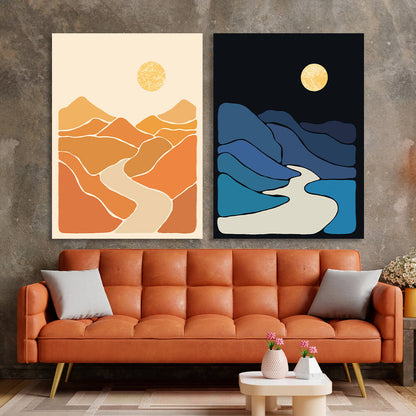 Modular abstract day and night Multi Panel Canvas Wall Art Print