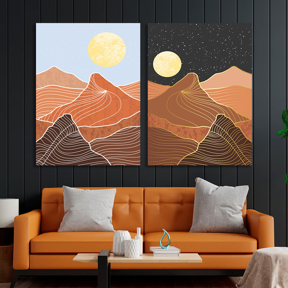 Modular mountains by day and by night Multi Panel Canvas Wall Art Print