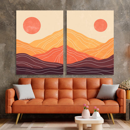 Modular desert abstract in orange brown and red colors Multi Panel Canvas Wall Art Print