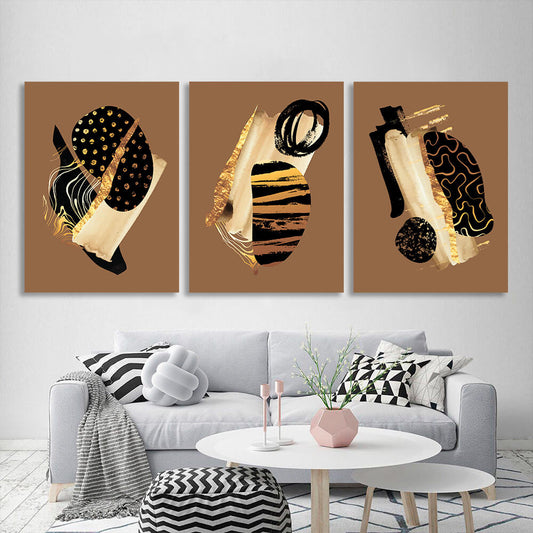 Modular abstract in gold black and beige colors Multi Panel Canvas Wall Art Print