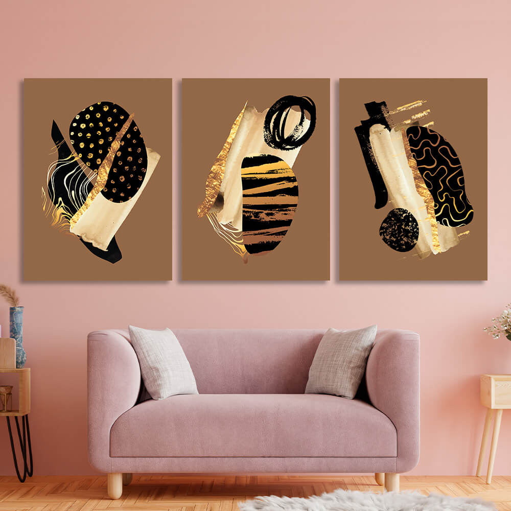 Modular abstract in gold black and beige colors Multi Panel Canvas Wall Art Print