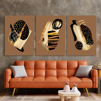 Modular abstract in gold black and beige colors Multi Panel Canvas Wall Art Print