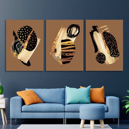 Modular abstract in gold black and beige colors Multi Panel Canvas Wall Art Print