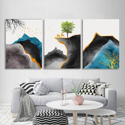 Modular abstract of deer in the mountains Multi Panel Canvas Wall Art Print