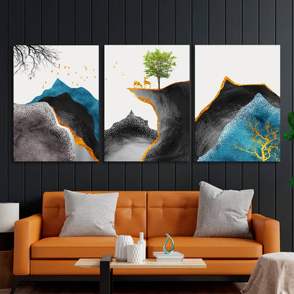 Modular abstract of deer in the mountains Multi Panel Canvas Wall Art Print