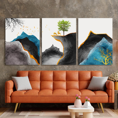 Modular abstract of deer in the mountains Multi Panel Canvas Wall Art Print