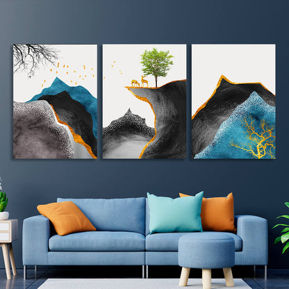 Modular abstract of deer in the mountains Multi Panel Canvas Wall Art Print