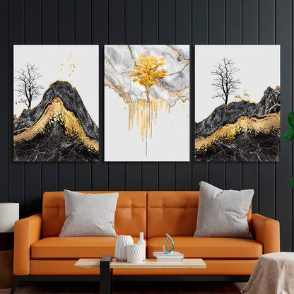 Modular abstract with a strong golden colorMulti Panel Canvas Wall Art Print