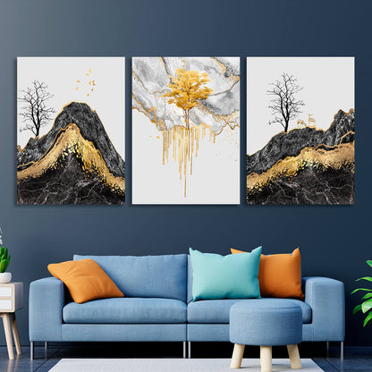 Modular abstract with a strong golden colorMulti Panel Canvas Wall Art Print