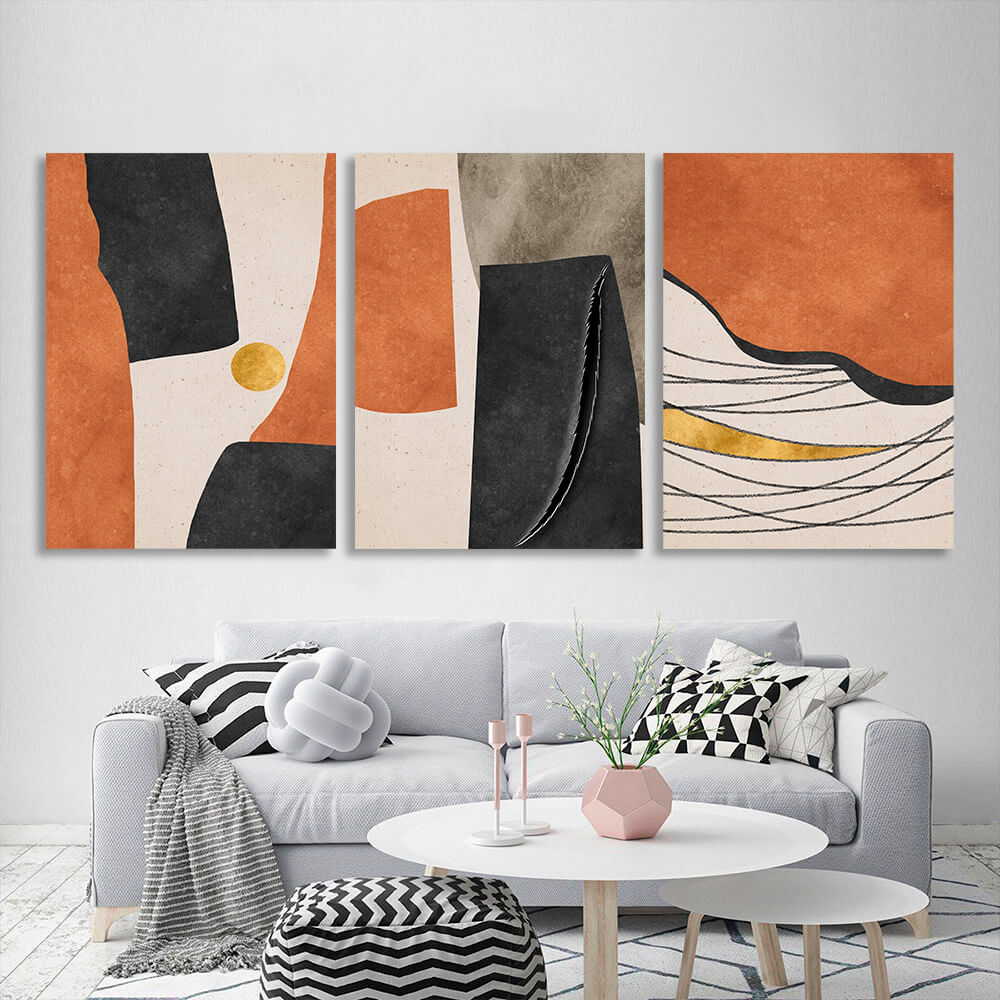 Modular abstract with a distinct orange color Multi Panel Canvas Wall Art Print