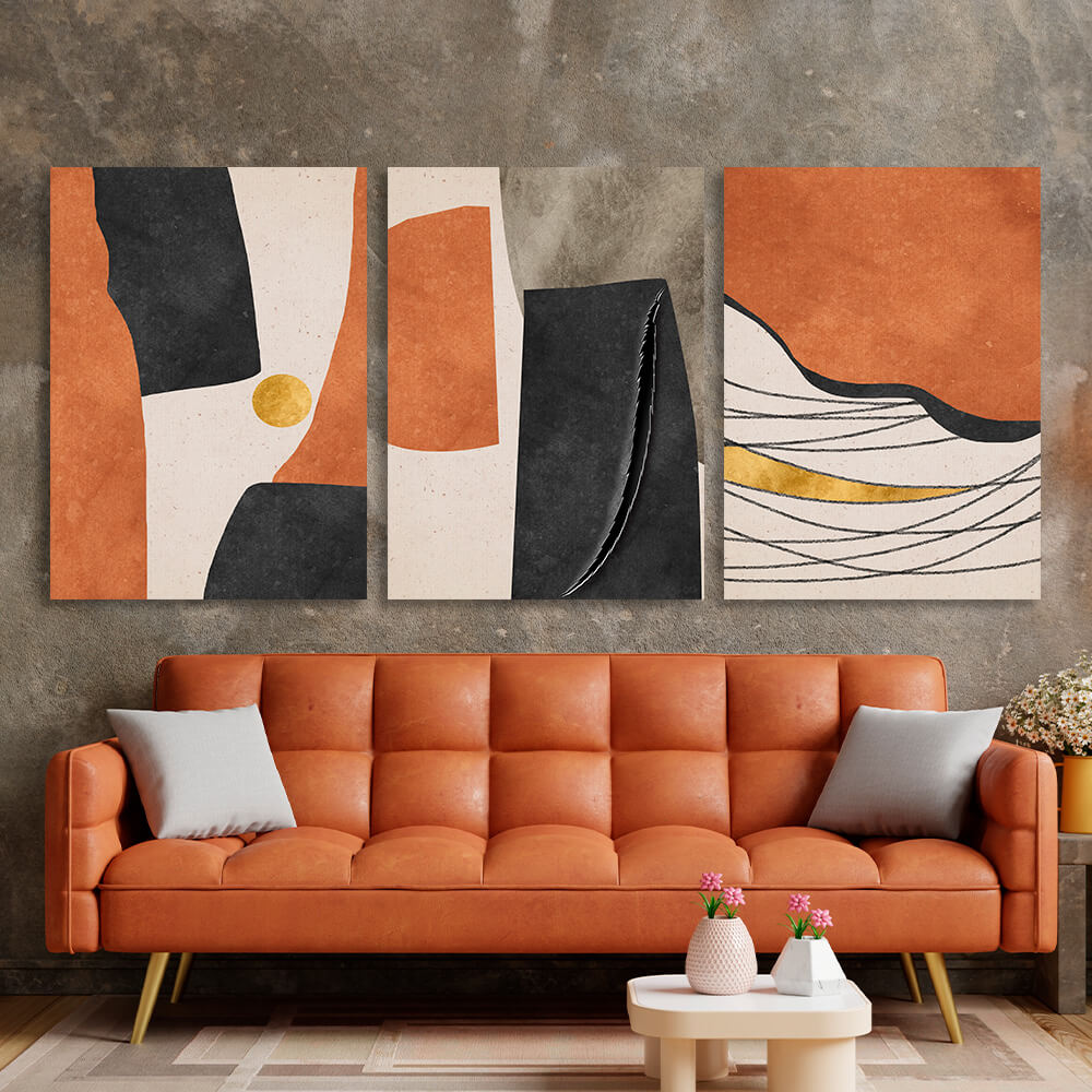 Modular abstract with a distinct orange color Multi Panel Canvas Wall Art Print