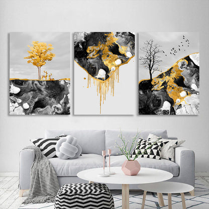 Modular abstract in dark shades with golden color Multi Panel Canvas Wall Art Print