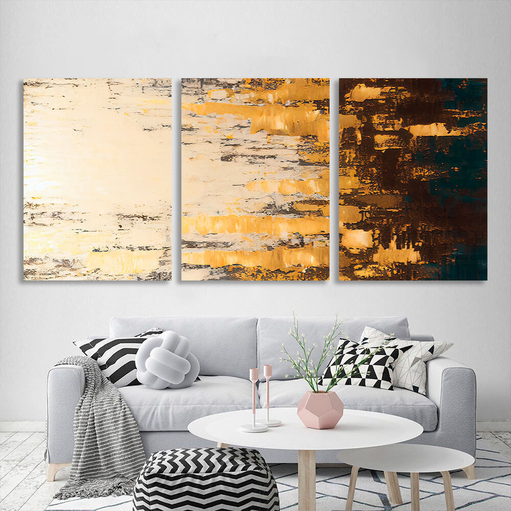 Modular sand-colored abstract Multi Panel Canvas Wall Art Print