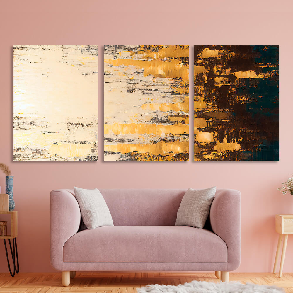 Modular sand-colored abstract Multi Panel Canvas Wall Art Print