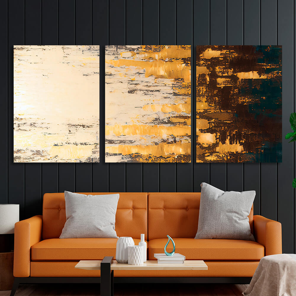 Modular sand-colored abstract Multi Panel Canvas Wall Art Print