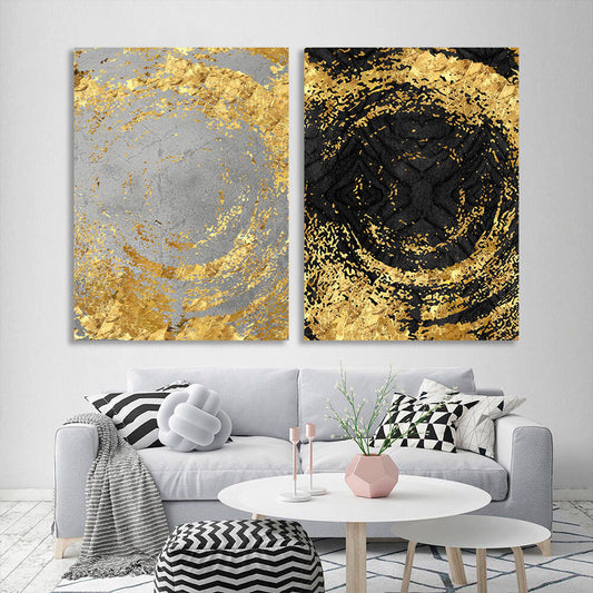 Modular abstract in black gold and gray colors Multi Panel Canvas Wall Art Print