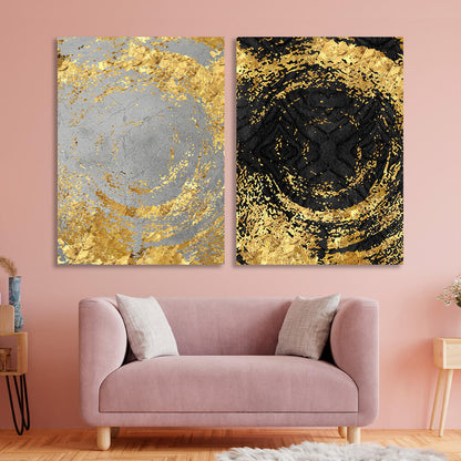 Modular abstract in black gold and gray colors Multi Panel Canvas Wall Art Print