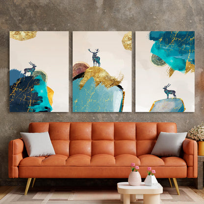 Modular abstract reindeer in bright colors Multi Panel Canvas Wall Art Print