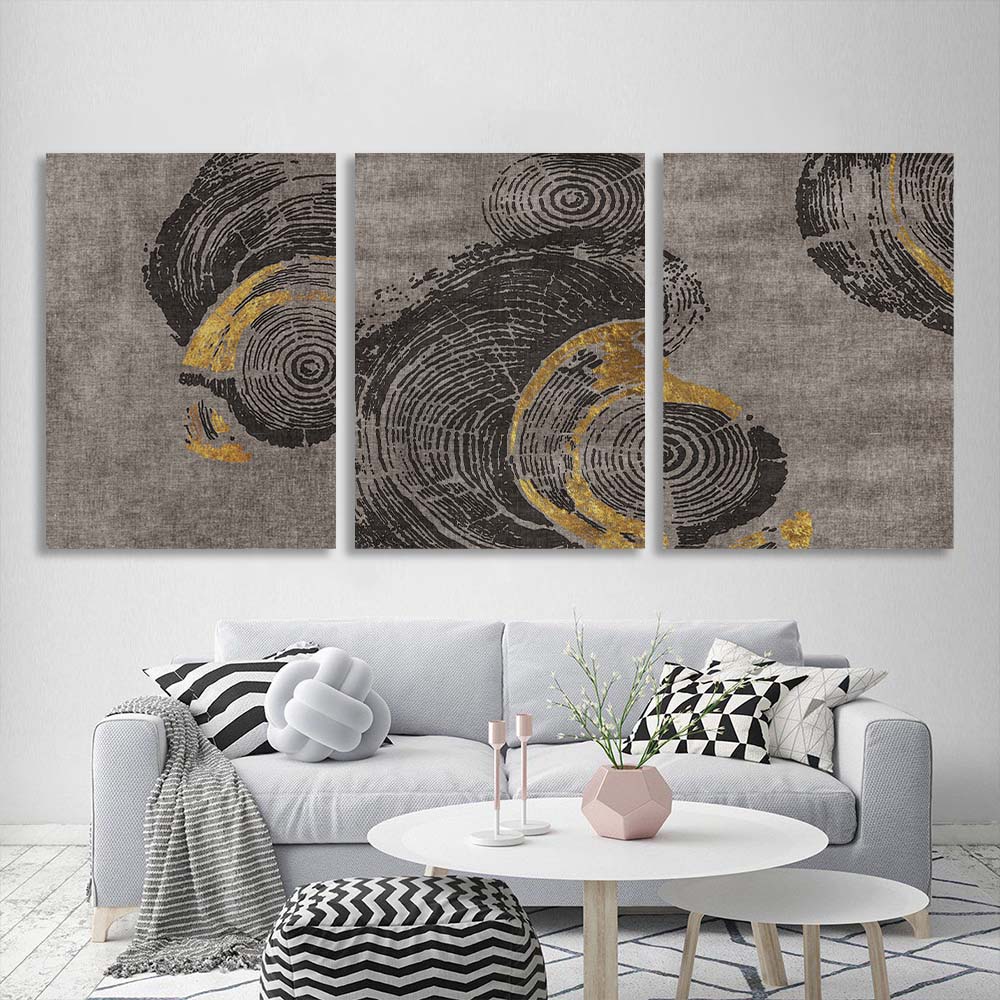 Modular abstract gray wood grain pattern Multi Panel Canvas Wall Art Print