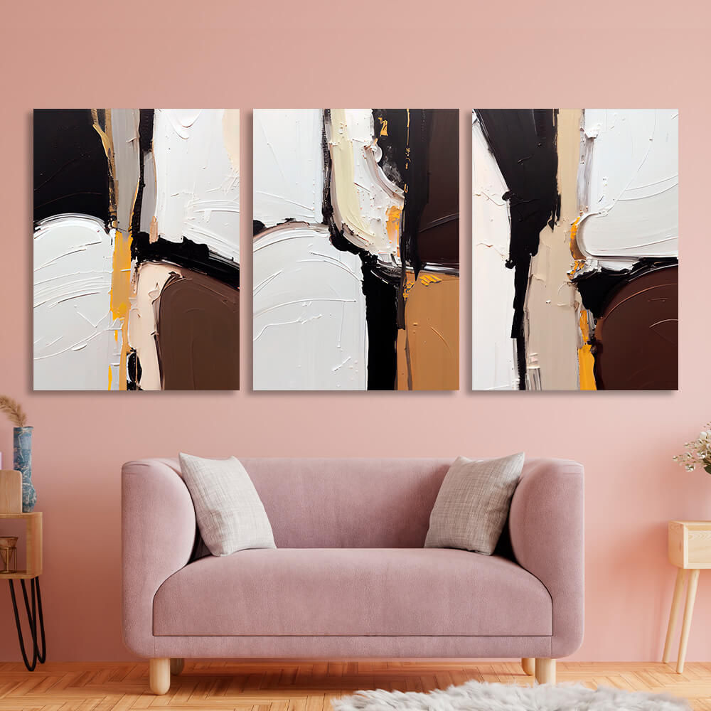 Modular abstraction in white black and brown Multi Panel Canvas Wall Art Print