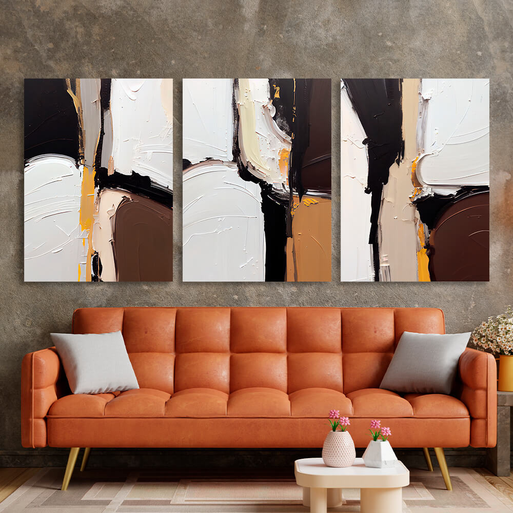 Modular abstraction in white black and brown Multi Panel Canvas Wall Art Print