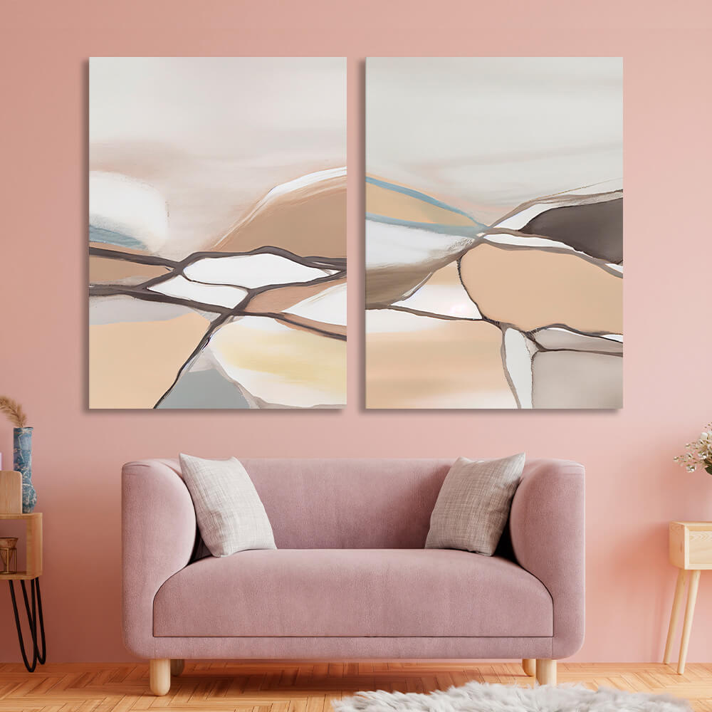 Modular pale abstract with lines Multi Panel Canvas Wall Art Print