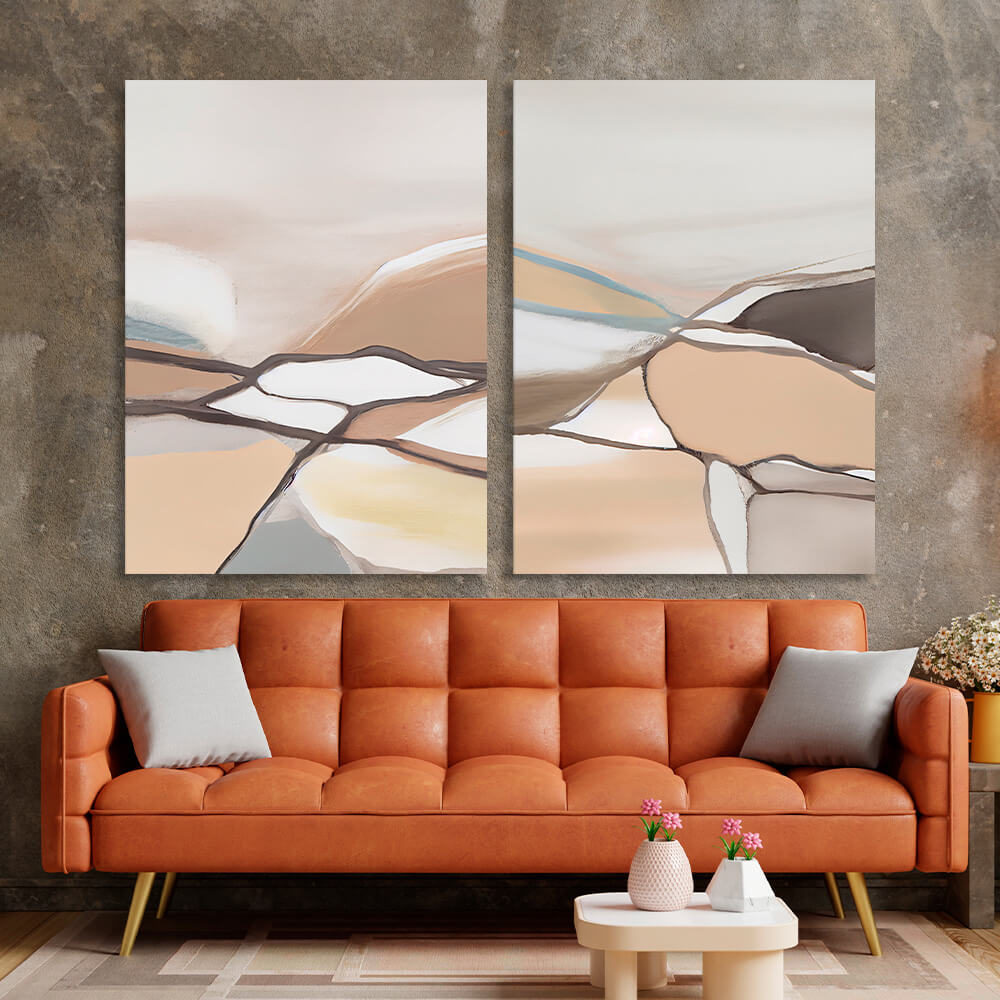 Modular pale abstract with lines Multi Panel Canvas Wall Art Print