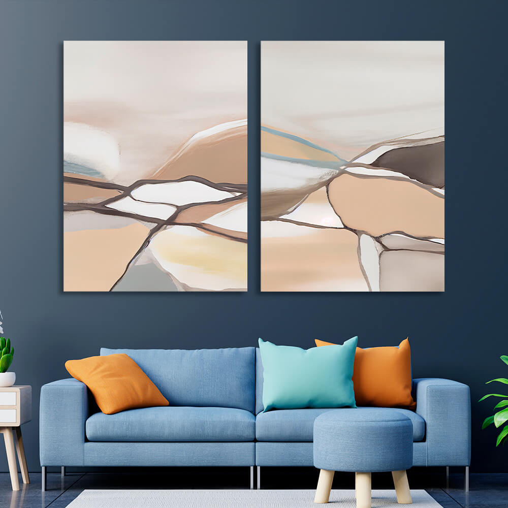 Modular pale abstract with lines Multi Panel Canvas Wall Art Print