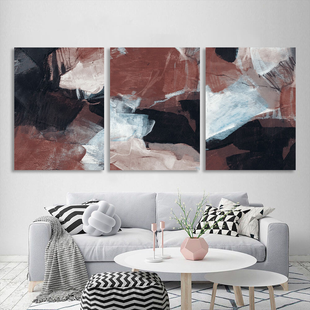 Modular abstract in black white and brown Multi Panel Canvas Wall Art Print