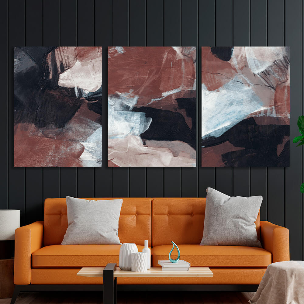 Modular abstract in black white and brown Multi Panel Canvas Wall Art Print