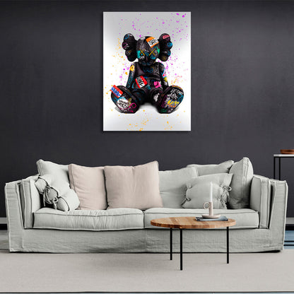 Black doll on a gray background with colored spots Canvas Wall Art Print