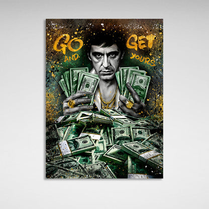 A man with dollars Inspirational Canvas Wall Art Print