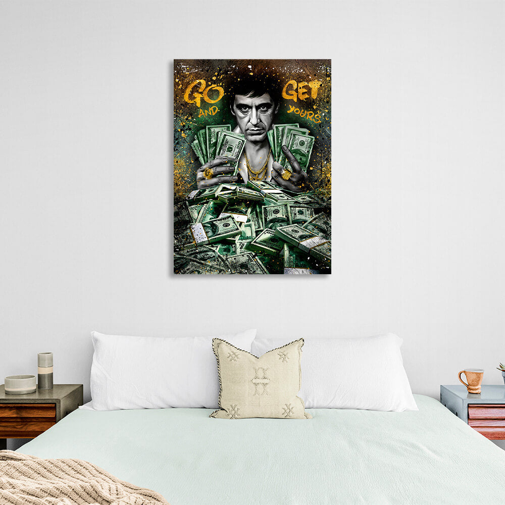 A man with dollars Inspirational Canvas Wall Art Print