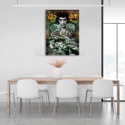 A man with dollars Inspirational Canvas Wall Art Print