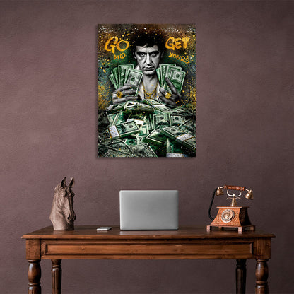 A man with dollars Inspirational Canvas Wall Art Print