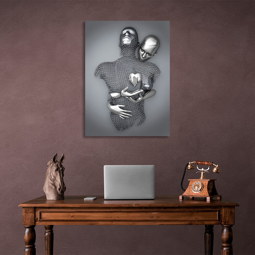 Figures of people in silver color Canvas Wall Art Print