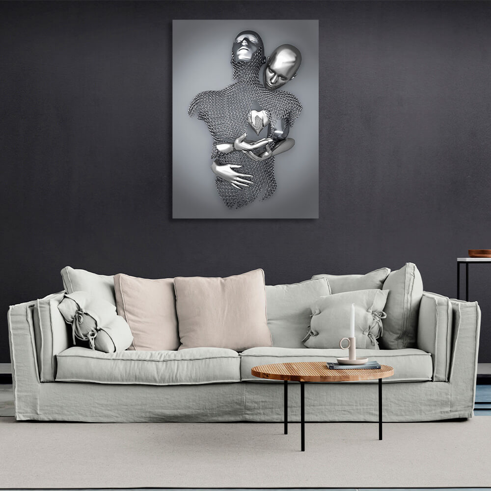 Figures of people in silver color Canvas Wall Art Print