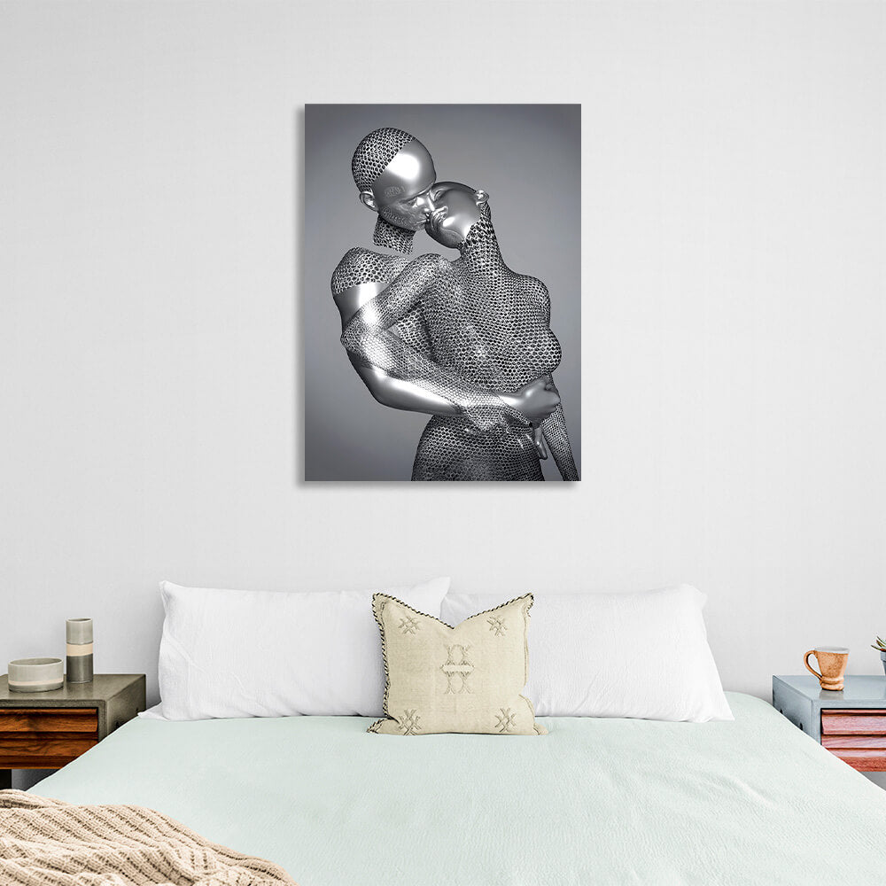 Silver statues on a gray background Canvas Wall Art Print