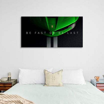 The hood of a green Ferrari Canvas Wall Art Print