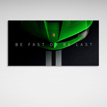 The hood of a green Ferrari Canvas Wall Art Print