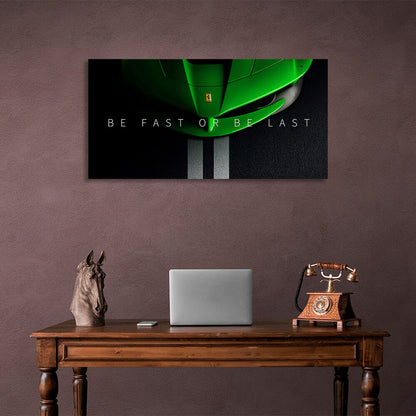 The hood of a green Ferrari Canvas Wall Art Print