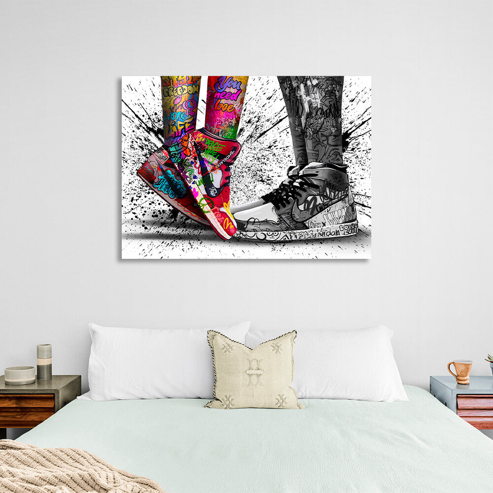 Graffiti sneaker legs Canvas Wall Art Print