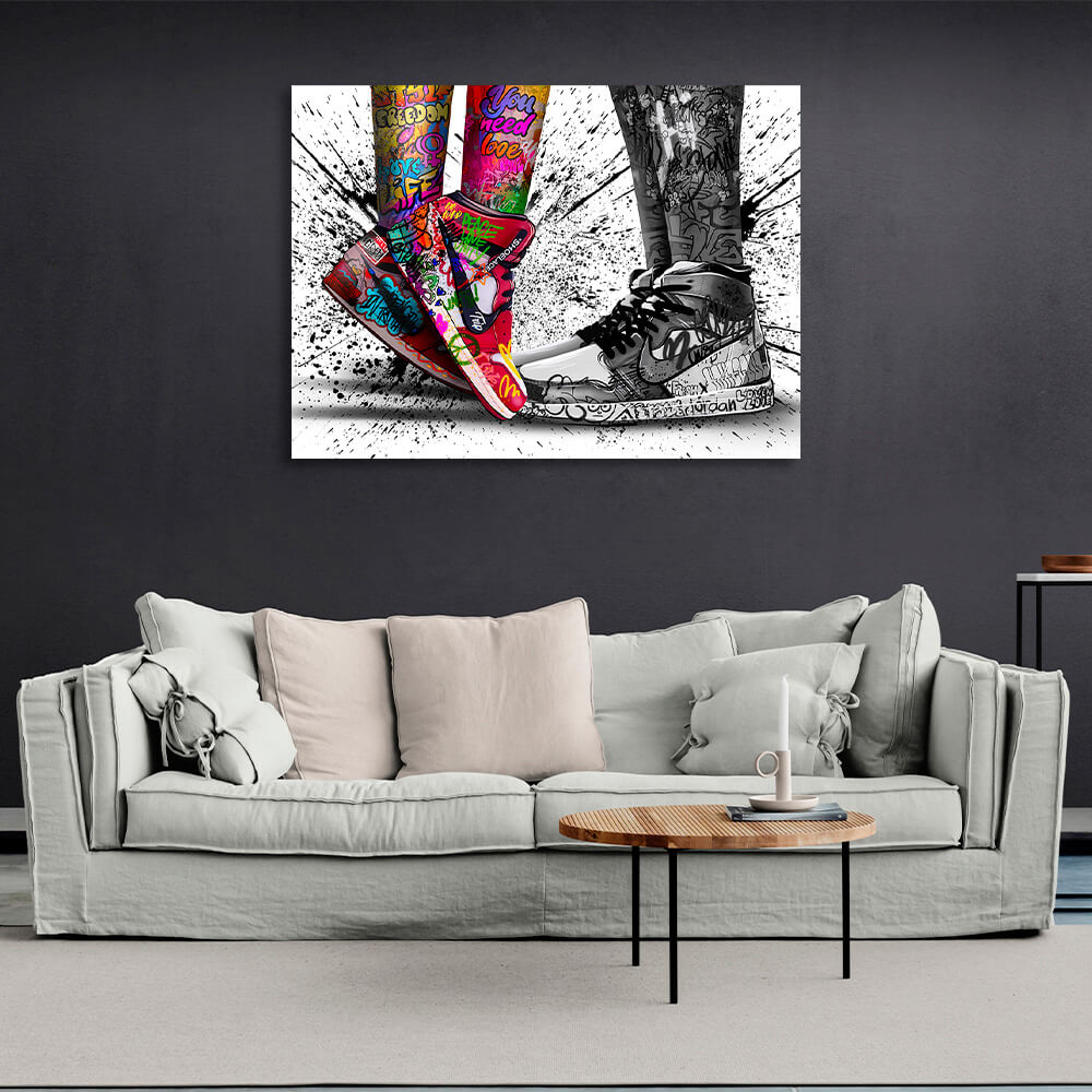 Graffiti sneaker legs Canvas Wall Art Print