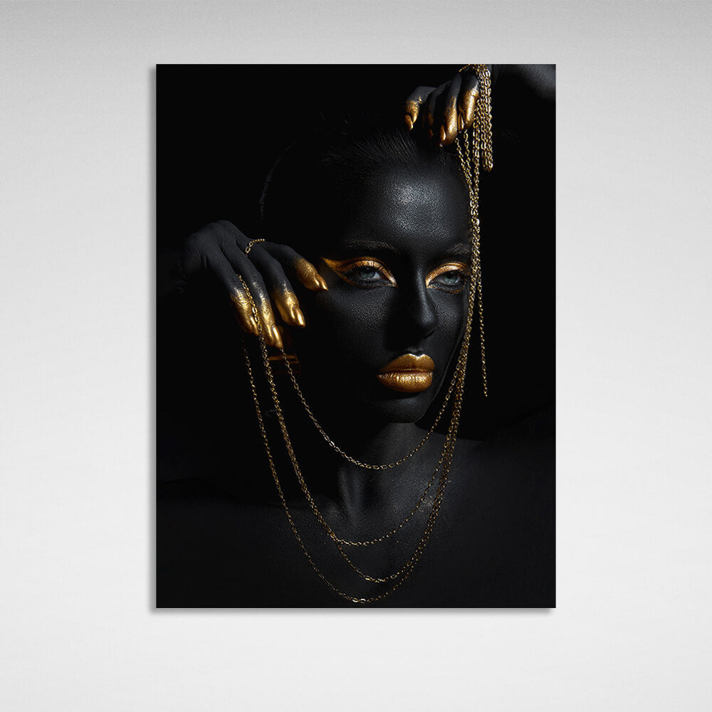 A Negro woman with gold makeup Canvas Wall Art Print