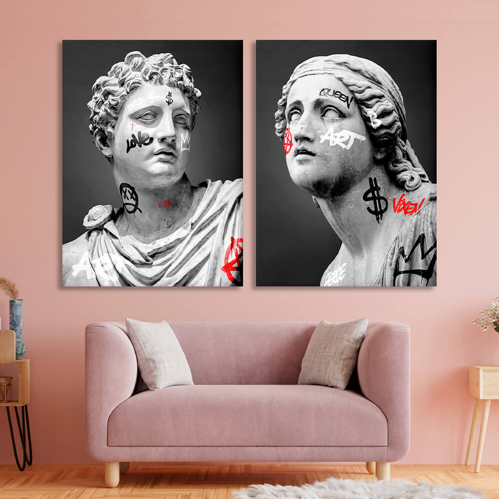 Modular Two Greek Statues Multi Panel Canvas Wall Art Print